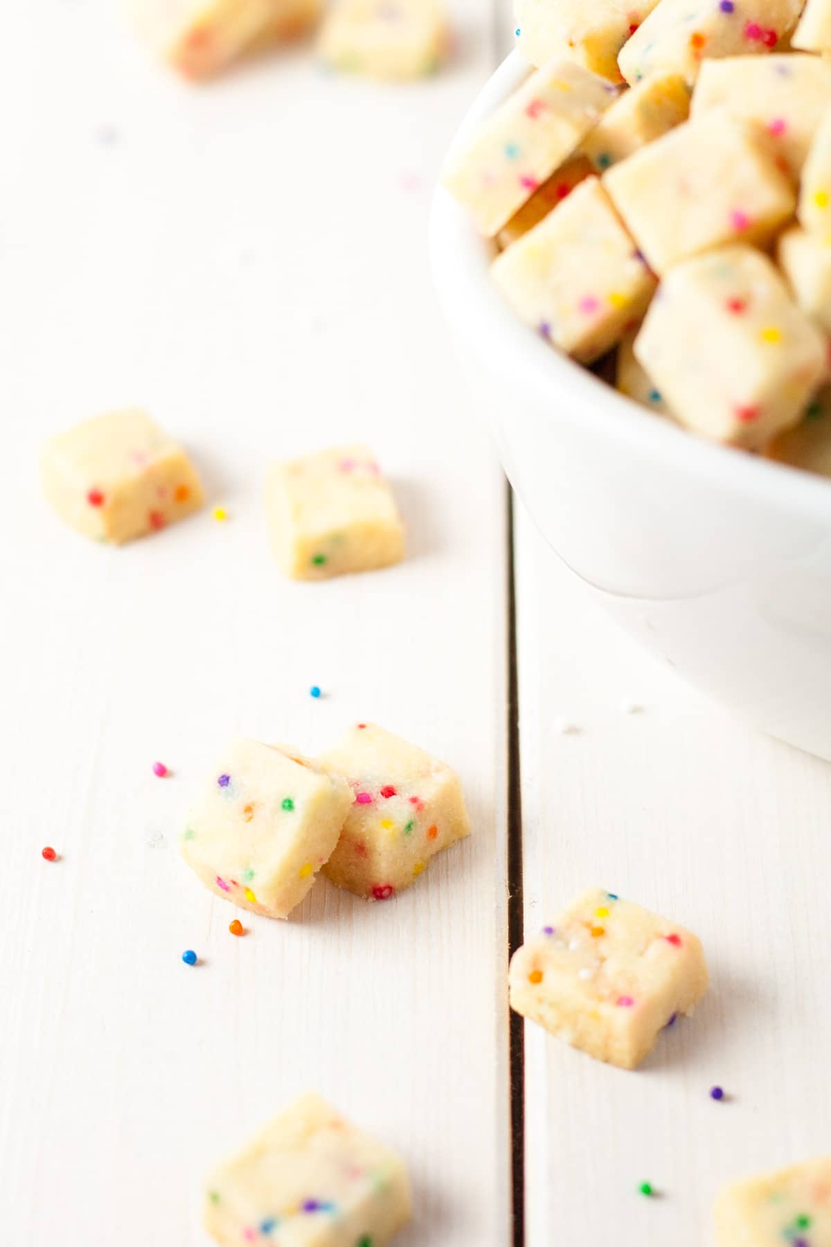 Shortbread bites in a small bowl.