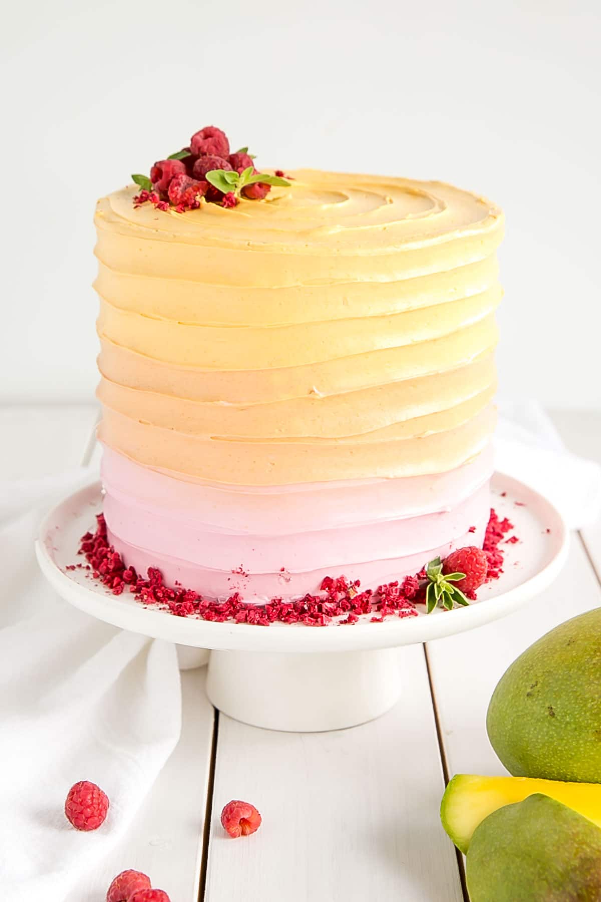 Raspberry Cake with Mango buttercream and freeze-dried raspberries