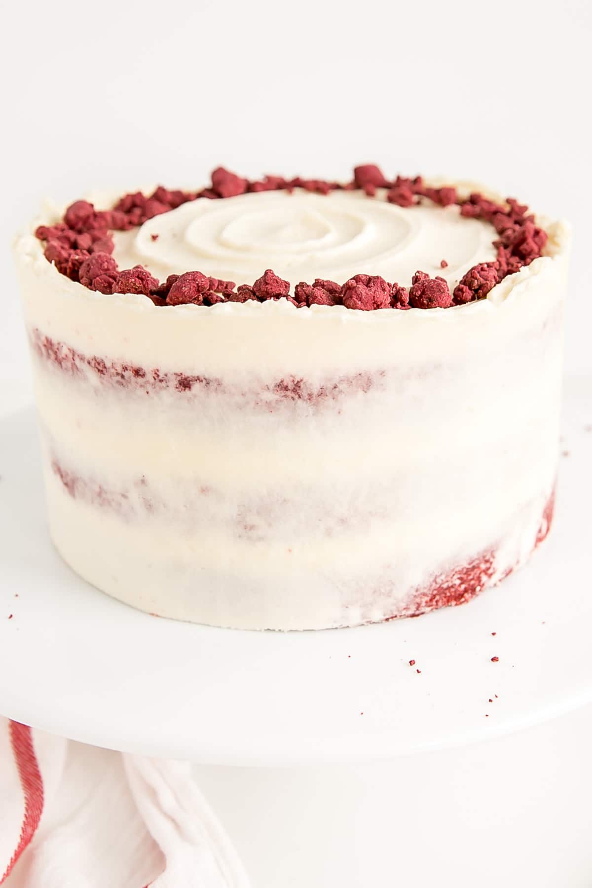 Close up of the crumble on top of the cake.