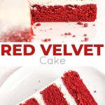 Classic Red Velvet Cake! Tender red cake layers with a hint of chocolate paired with a tangy cream cheese frosting and a red velvet crumble. | livforcake.com