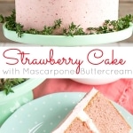 This delicious from scratch Strawberry Cake is paired with fresh strawberries and mascarpone buttercream. No artificial colors or flavours! | livforcake.com